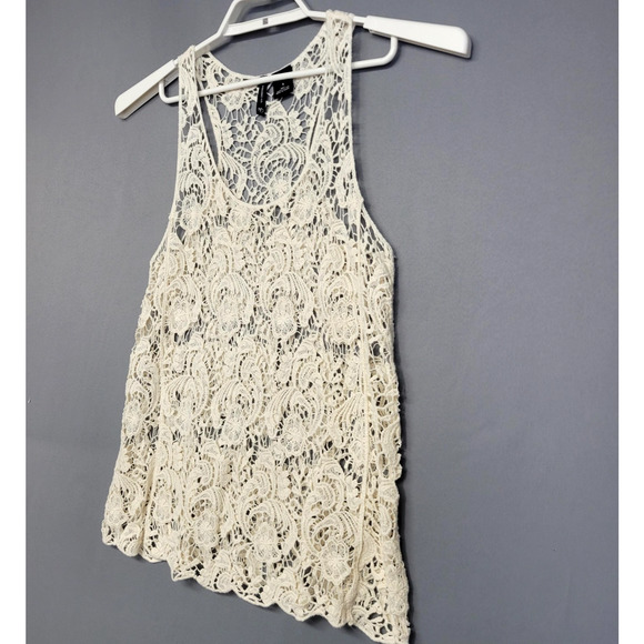 Boho Crochet Lace Tank Top Womens Small Ivory Sheer Festival New Directions - Picture 4 of 11